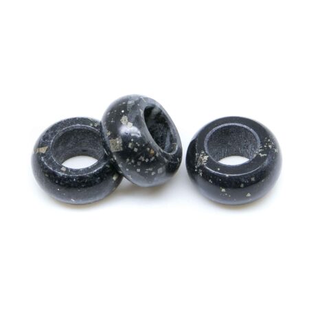 Rasta Schmuck Perle aus Nolla Pyrit, schwarz mit pyrit Stein mit Loch