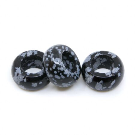 Rasta Schmuck Perle aus Schneeflockenobsidian, schwarz mit Punkten Stein mit Loch